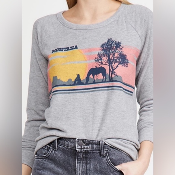 Chaser Tops - New Chaser Brand Montana Graphic LS Lightweight Gray Sweatshirt Size Small $88